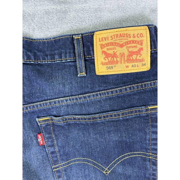 Levis 569 Jeans Mens 40x34 Blue Dark Wash Denim Relaxed Straight Mid Rise - Picture 7 of 10